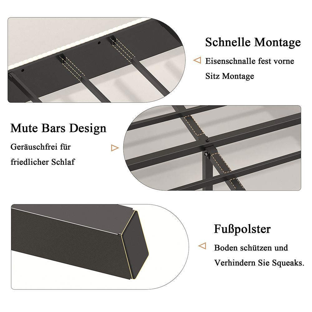 Letto Contenitore Imbottito 140x200cm - Xylo - Testiera Tessuto con Design Anti-Scorcio