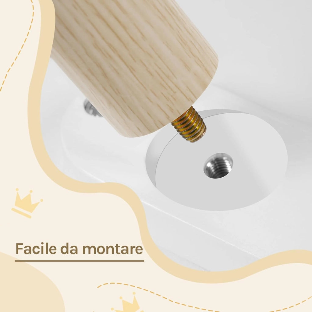 Set Tavolino Bambini e 2 Sedie con Schienale a Forma di Corona, Scrivania Cameretta per Asilo, in MDF + Legno, Bianco + Rovere Chiaro