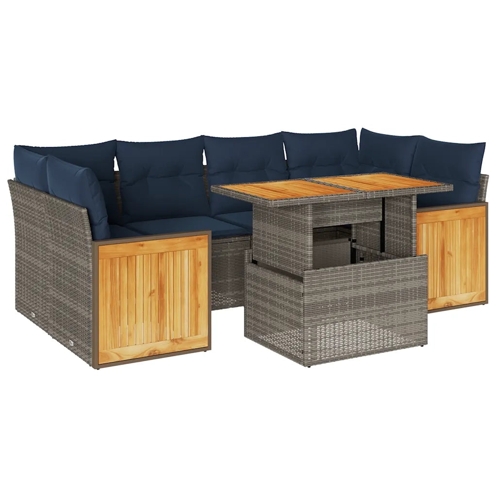 Set Divani da Giardino 7pz con Cuscini Grigio Polyrattan Acacia 3327680