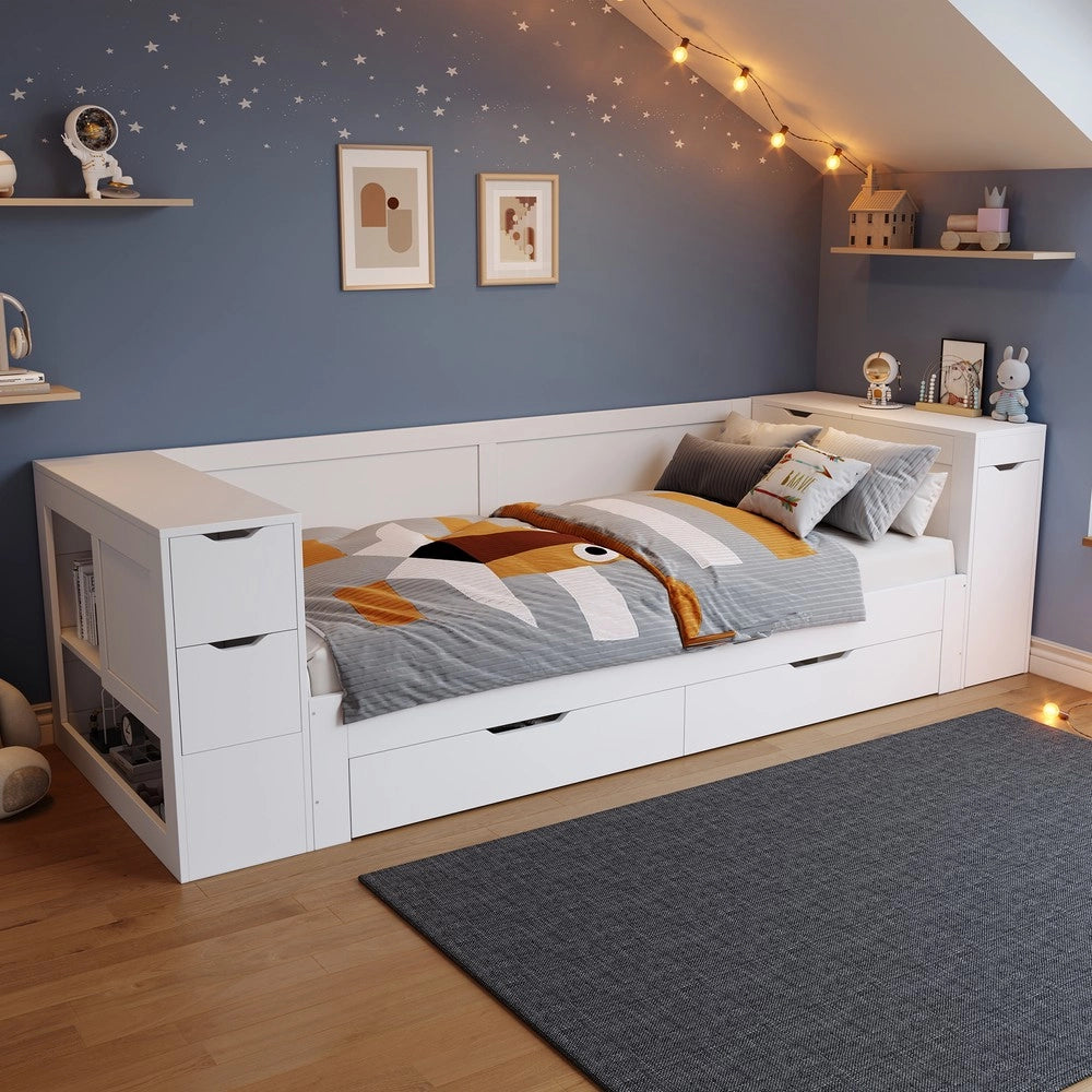 Letto Singolo con Cassetti e Contenitore ¨C MINIMAL ¨C Bianco 90x190