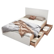 Letto con Cassetti 180×200 cm; 2 Posti con 2 Cassetti; senza Materasso; in Legno e MDF; Bianco e Rovere