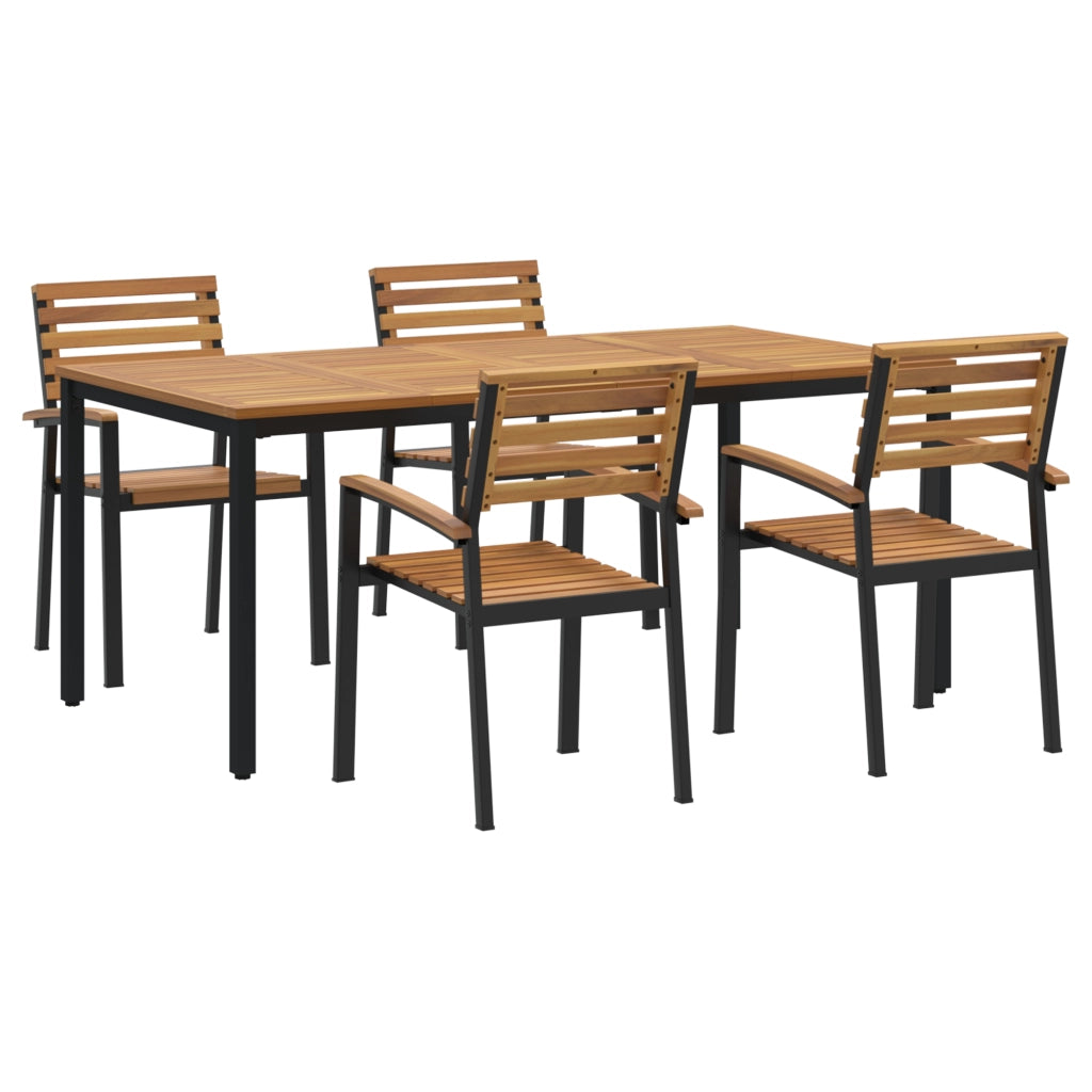 Set da Pranzo per Giardino a 5 Pezzi in Legno Massello di Acacia e Metallo