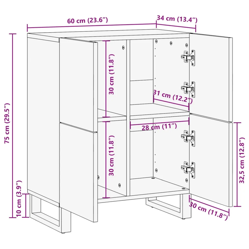 Credenza 60x34x75 cm in Legno Massello di Acacia 377568