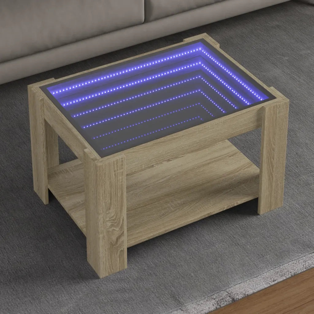 Tavolino Salotto con LED-Tavolino da soggiorno-Tavolo Rovere Sonoma 73x53x45 cm Multistrato