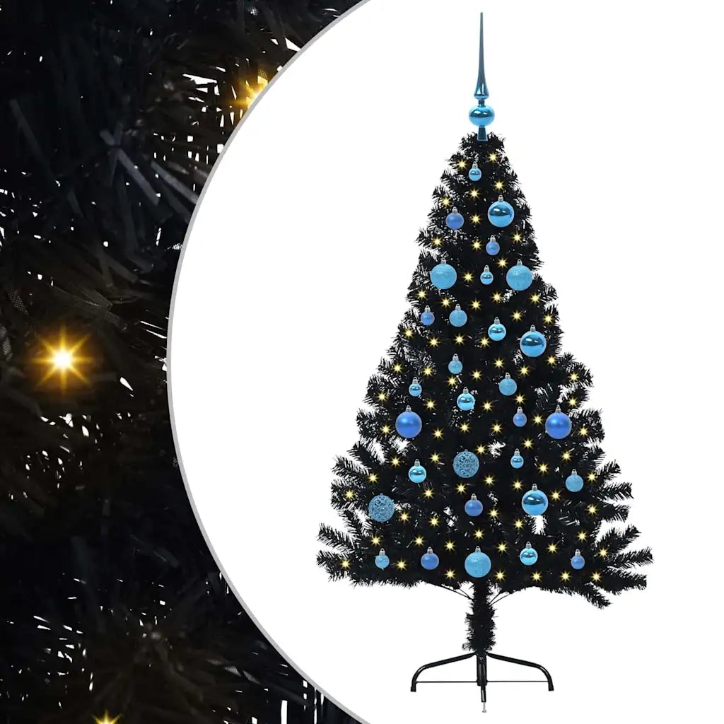 Albero di Natale | Decorazioni natalizie artificiale con luci integrate Nero 150 cm PVC