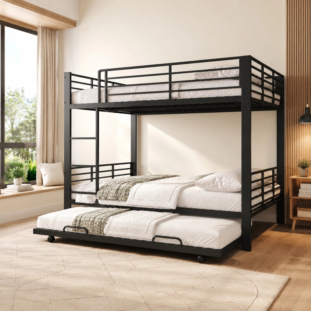 Letto a castello 205x145x170 cm con letto estraibile in metallo nero