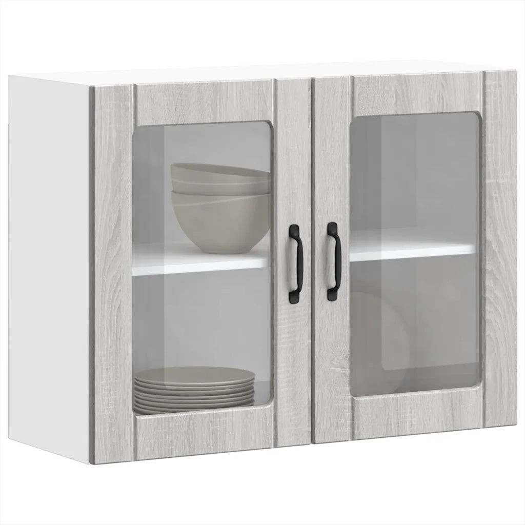 Pensile da Cucina con Porta in Vetro Lucca Grigio Sonoma