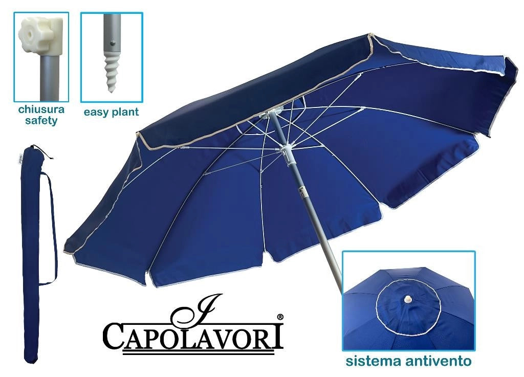 Ombrellone Mare Spiaggia Luxury Struttura in Alluminio Blu 200 cm