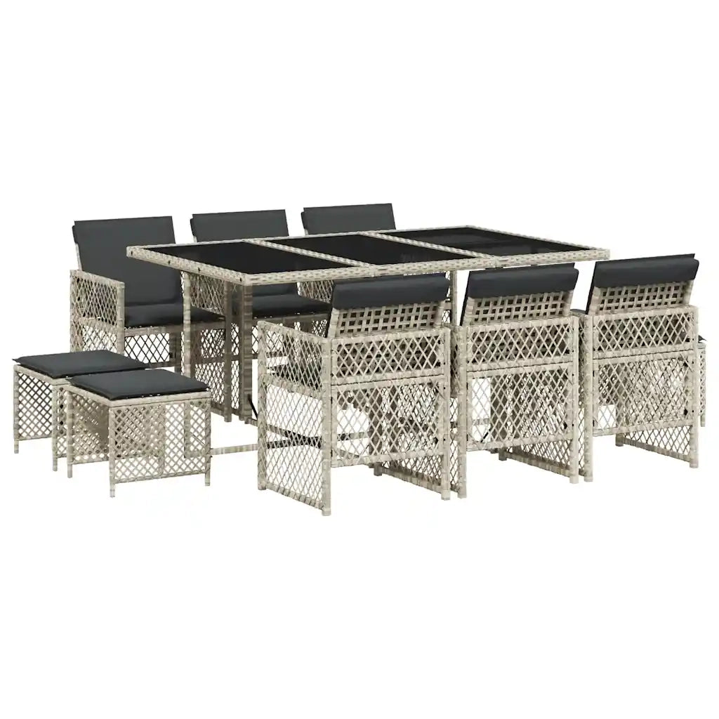 vidaXL Set Pranzo Giardino 11pz con Cuscini Grigio Chiaro Polyrattan