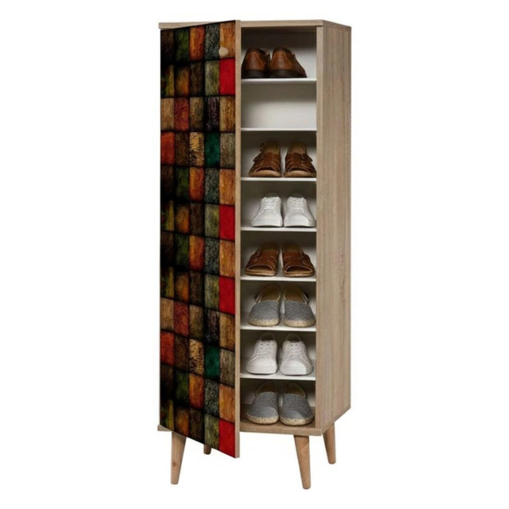 Scarpiera Giadeite, Mobile portascarpe, Armadio da ingresso multiuso, Mobiletto per calzature, 50x38h135 cm, Quercia e Multicolore