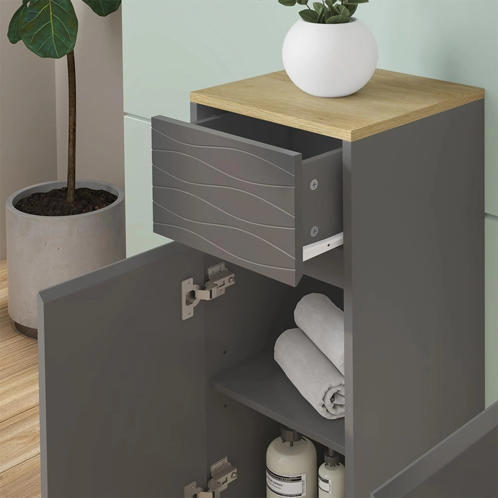 Mobile midi Livia, Antracite, 30 x 80 cm con cassetto, per riporre sopra il WC con area scaffale aperta