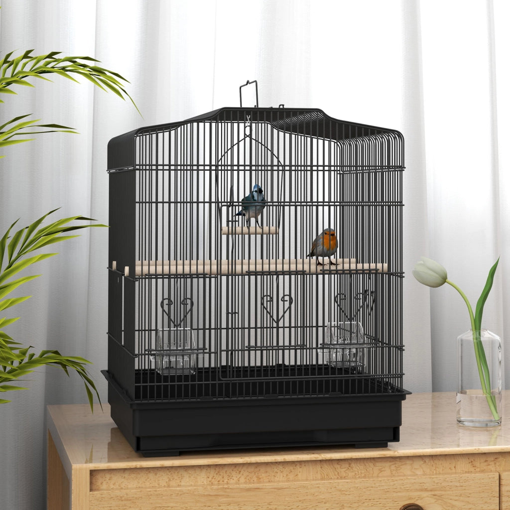 Gabbia per Uccelli 46.5x36x59 cm ¨C zephmum ¨C Nero Acciaio con 2 Mangiatoie