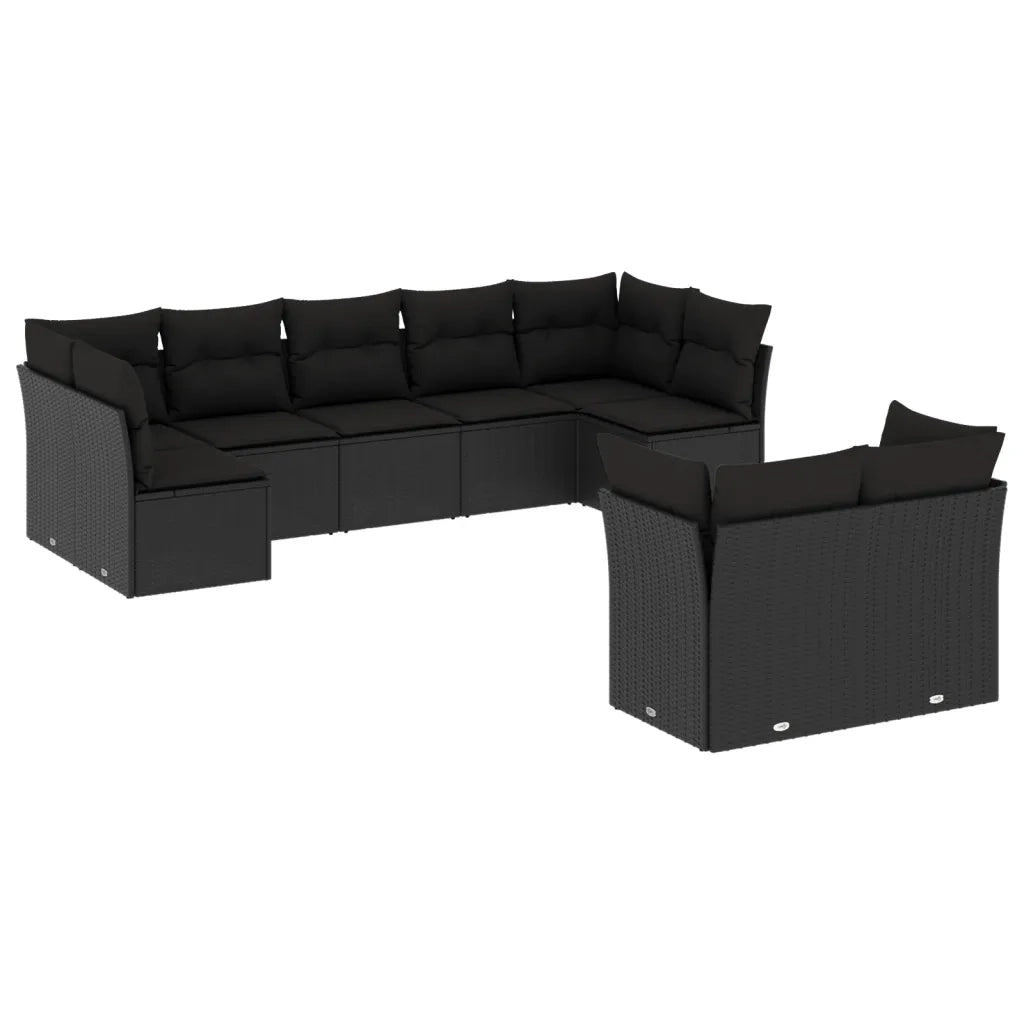 Set Divani da Giardino 9 pz con Cuscini Nero in Polyrattan 3218145