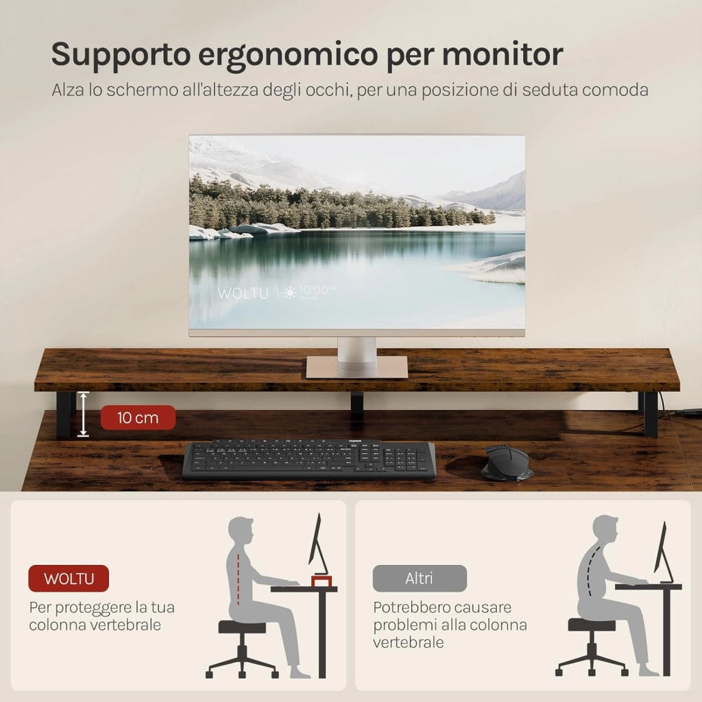 Scrivania Angolare 180x80x84 cm con 5 Cassetti e 2 Ripiani, Scrivania per Computer a L con LED, 2 Prese, 1 Porta USB e 1 Porta Type-C, per Ufficio, Gioco, Studio, Marrone Rustico