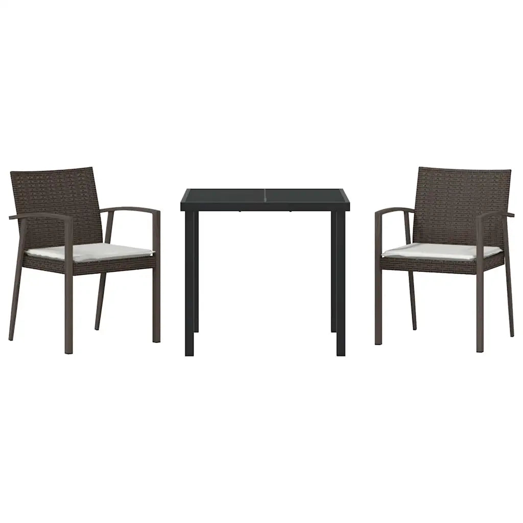 Set da Pranzo per Giardino 3 pcs Marrone e Nero Rattan in PE