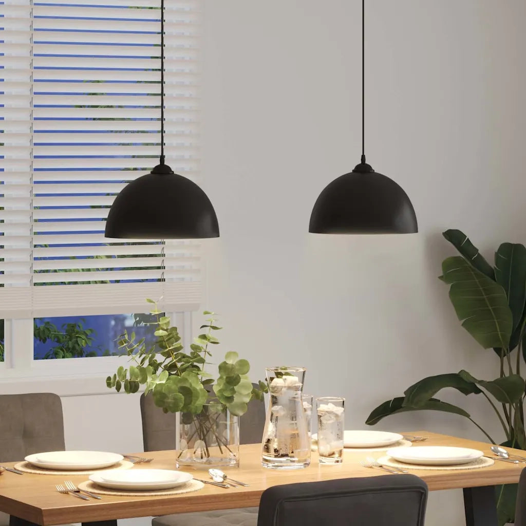 Lampada a Sospensione 2 pz Regolabile E27 Nero Ã˜ 30 cm Metallo