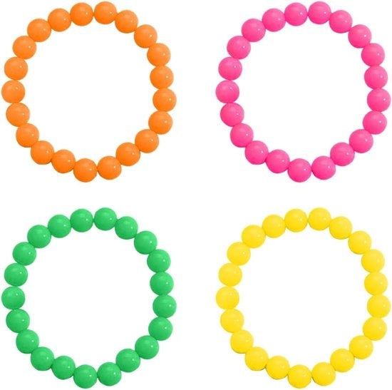 Bracciali a perle in plastica a 4 pezzi - accessori anni '80, bracciali neon, bracciali colorati