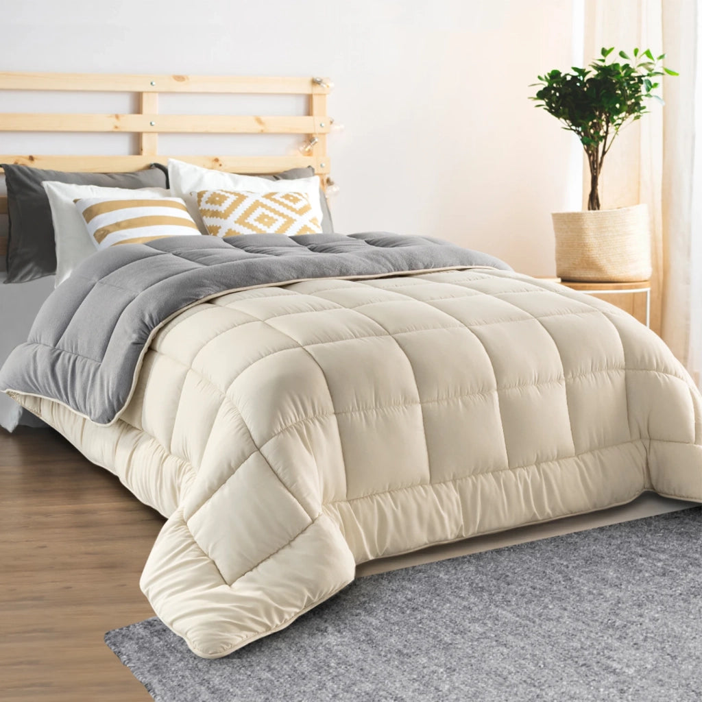 IDMarket - Piumino 140x200 CM ZOE polar biface grigio e crema 400 gr
