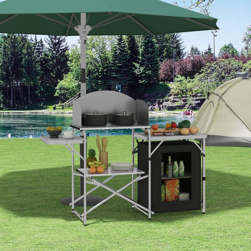 Mobile Cucina da Campeggio Tavolo Pieghevole da Giardino Armadio da Campeggio Tavolo Campeggio Tavoli a Valigetta da Balcone da Cucina in Alluminio e MDF con Sacca di Trasporto