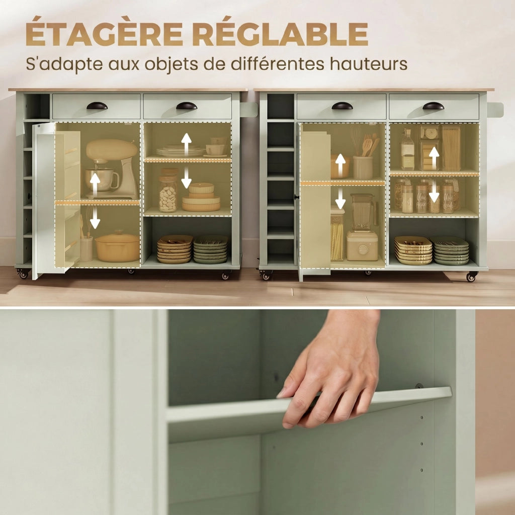 Tavolo da cucina allungabile con rotelle e cassetti ¨C zephmum ¨C verde 120x60x90 cm