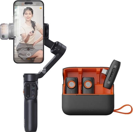 Stabilizzatore per Smartphone e Fotocamera - Manuale senza specchio - 3 Assi - Tracciamento facciale con AI - Stabilizzatore per Smartphone - Materiale in fibra di carbonio - Panning e rotolamento 330 - Angolo di coda 80 - Nero con porta Type-C