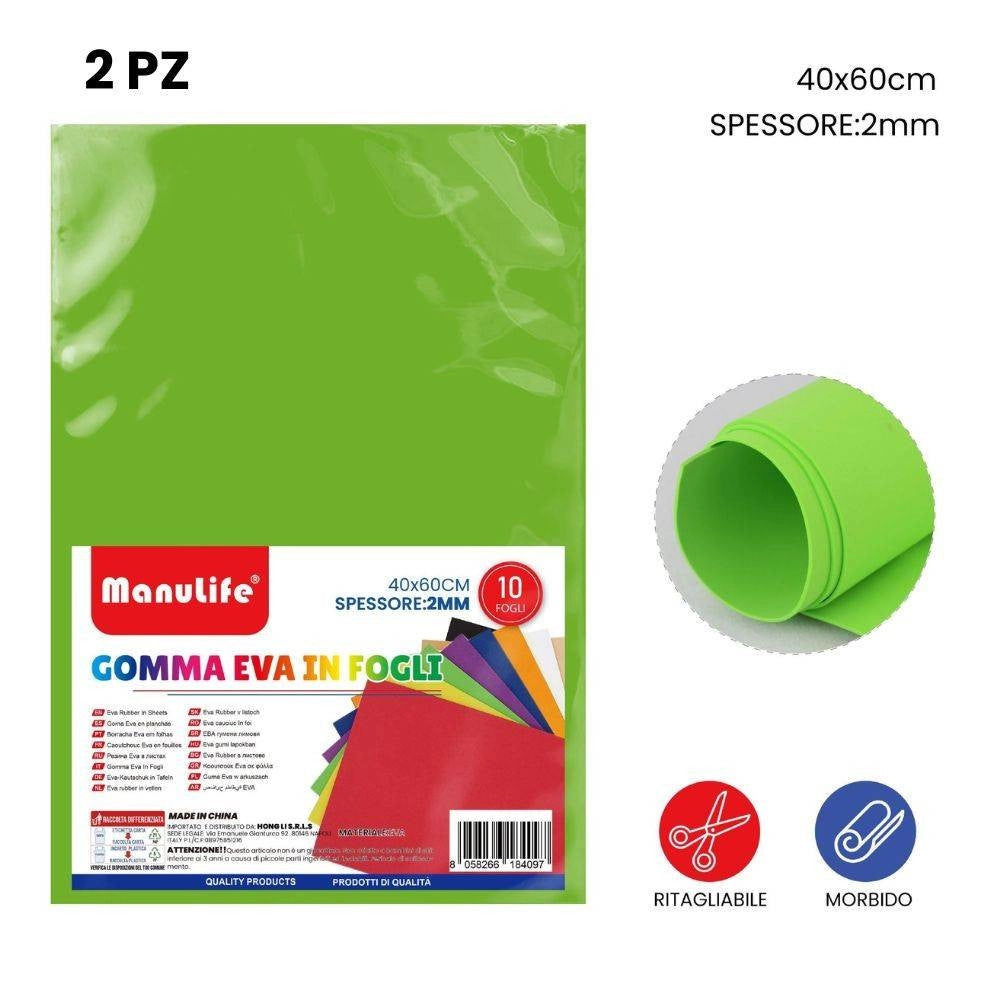 Trade Shop - 12pz Fogli In Gomma Eva Colore Verde Chiaro Materiale Alta Qualità 40x60cm 2mm -