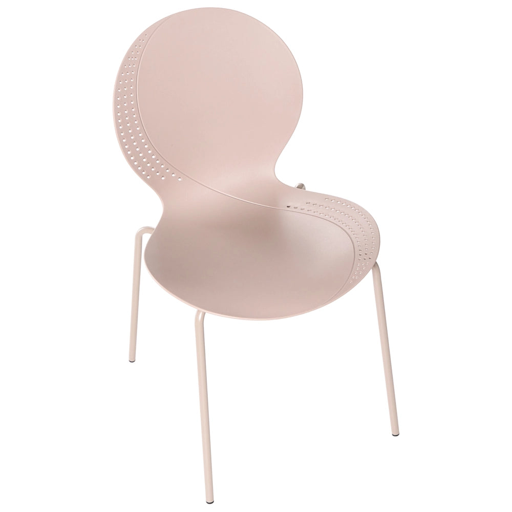 Set di 4 sedie da giardino beige in materiale sintetico plastico per interni ed esterni, sala da pranzo in stile moderno
