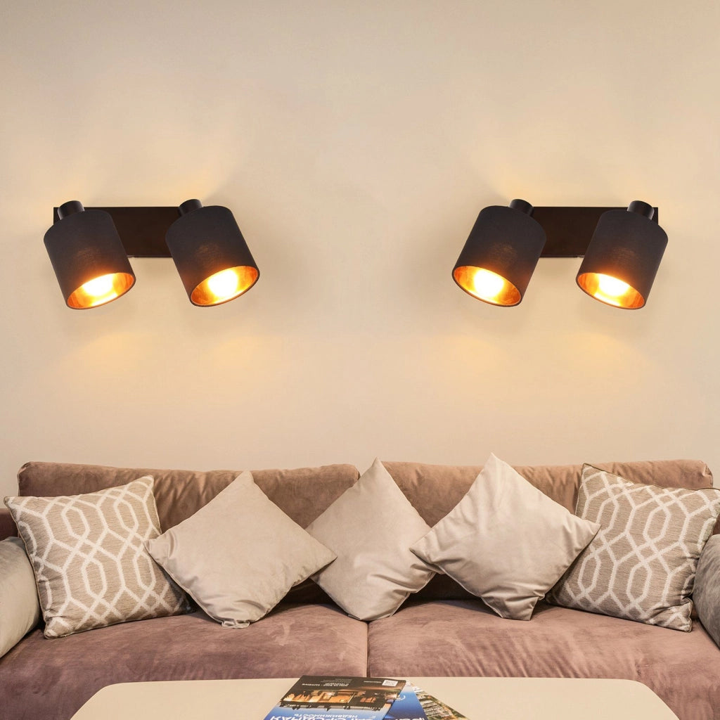 ZMH Faretto da soffitto neri vintage 2 E14 rotativi 350° paralume tessuto per soggiorno camera senza lampadina