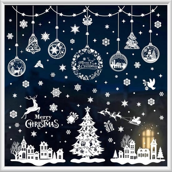 246 pezzi di adesivi per finestra da Natale - bianchi - adesivi PVC doppie facce riciclabili statici - decorazioni per Natale - 9 fogli - 20 x 30 cm - bianchi