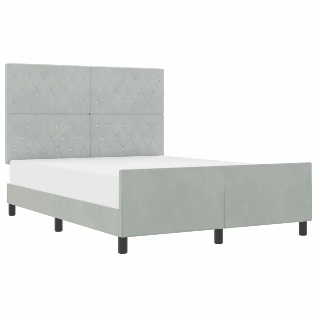 Letto a molle con testiera-Rete con Testiera Grigio chiaro 160 x 200 cm Velluto