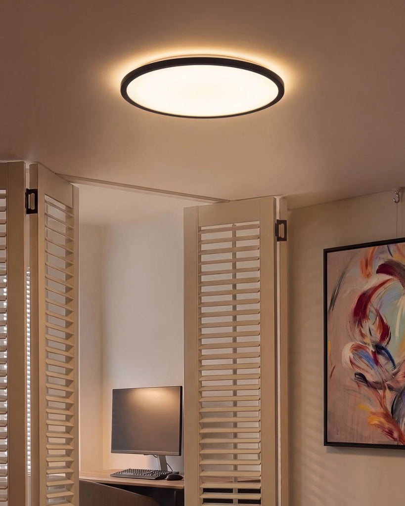 Plafoniera LED Nero 42 cm Sintetica Rotonda Pannello Luminoso LED a Filo Soffitto con Telecomando