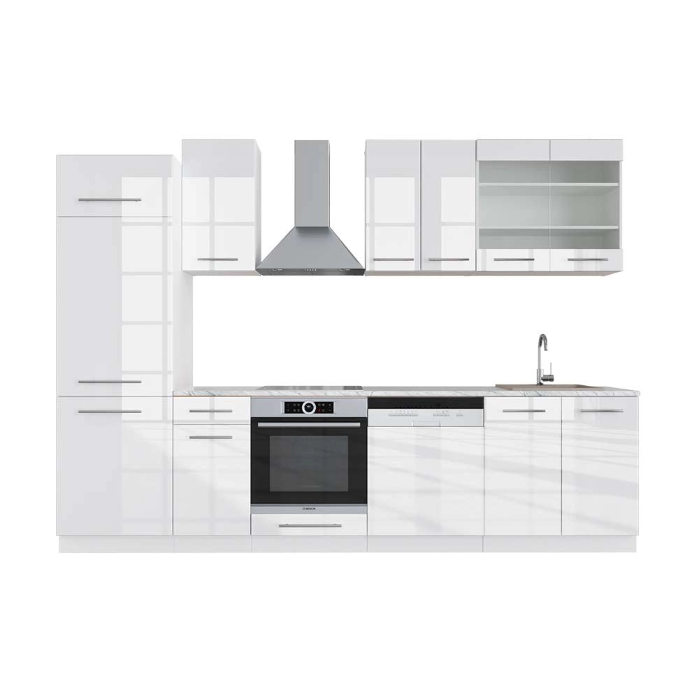 Cucina componibile Fame-Line Bianco lucido/Bianco 300 cm, PL Marmo Vicco