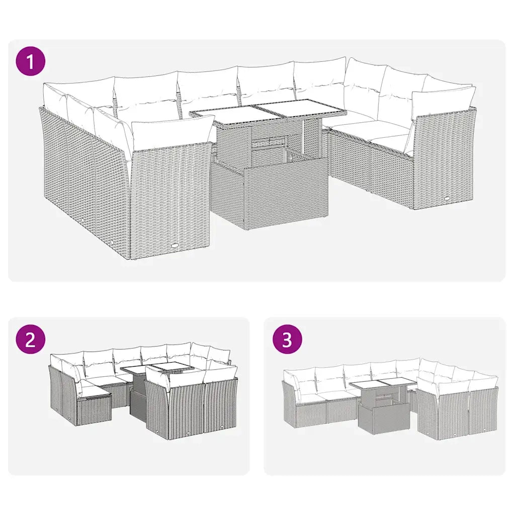 Set Divani da Giardino 10 pz con Cuscini Polyrattan Acacia Nero 3326218