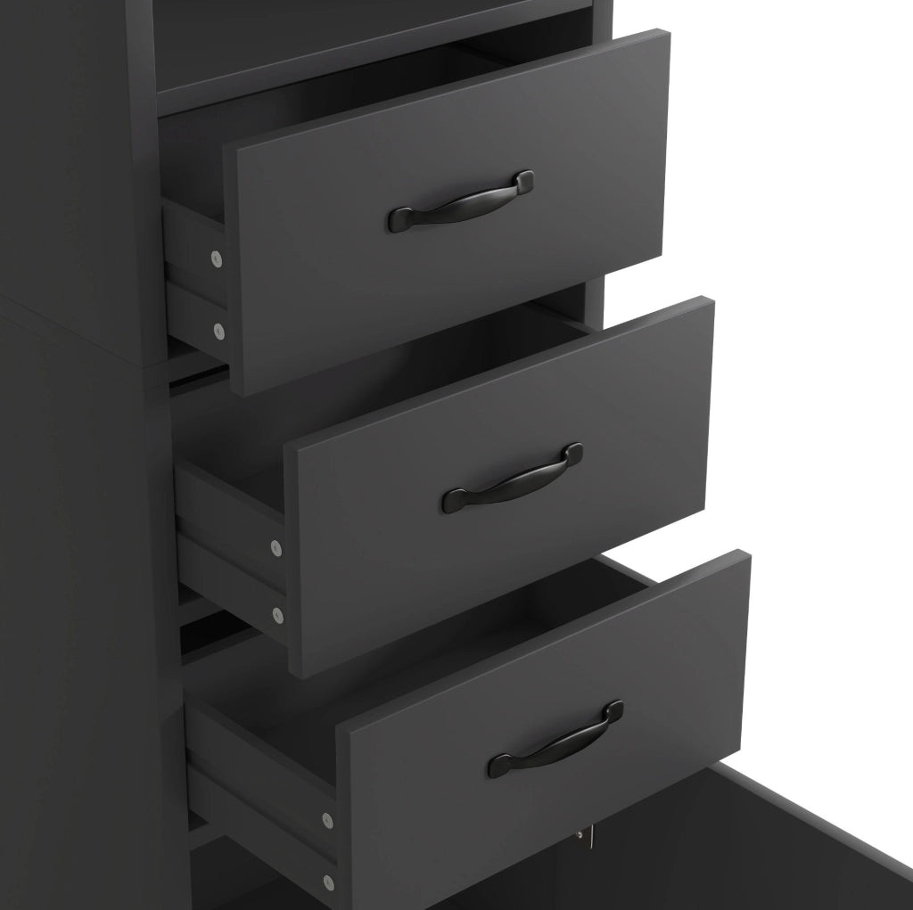 Mobile bagno alto nero in MDF laccato con 3 cassetti e ripiani regolabili