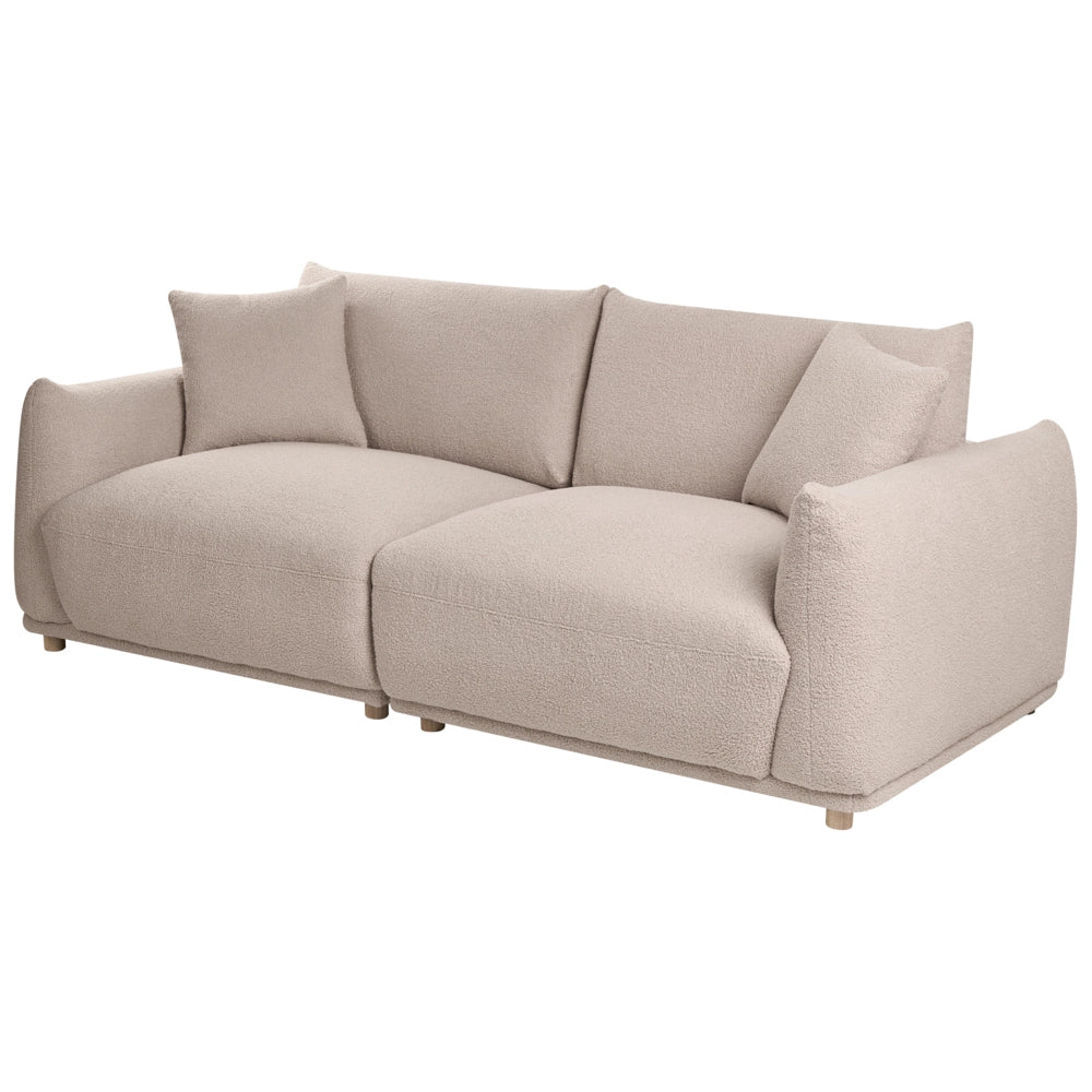 Divano a 3 posti in tessuto beige con cuscini decorativi e gambe in legno divano moderno per soggiorno