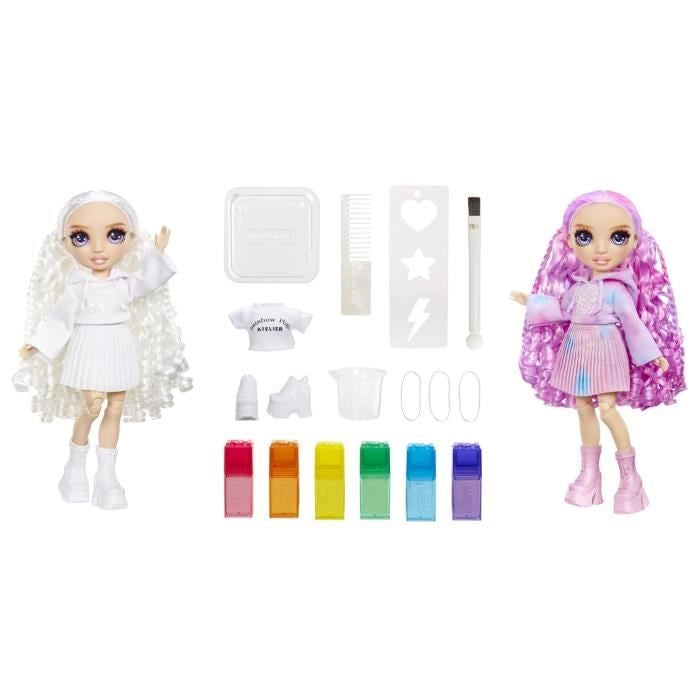 Rainbow High - Acquerello - 1 bambola fashion da 27 cm (Viola) - 2 abiti e accessori da personalizzare - Colora i tuoi capelli