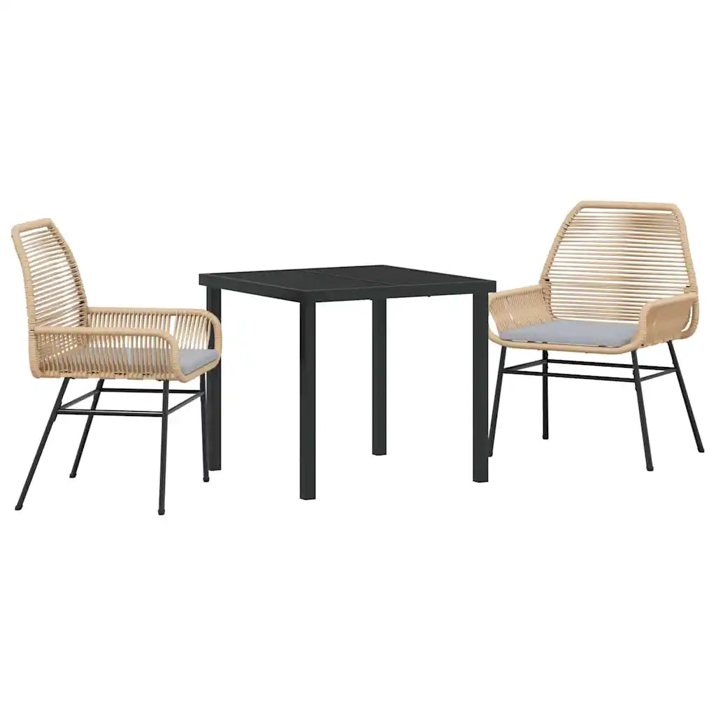 Set da Pranzo per Giardino con cuscino 3 pcs Marrone polyrattan