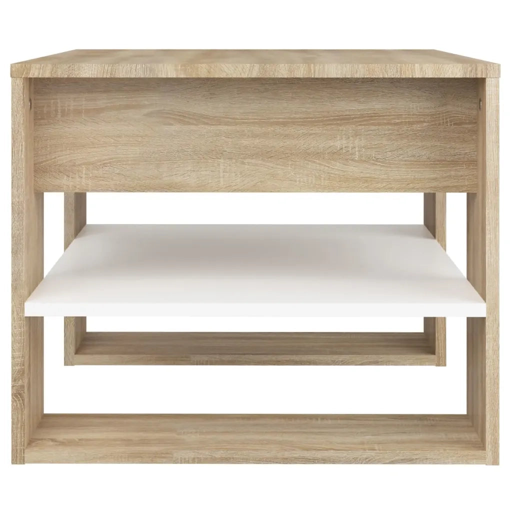 Tavolino Bianco e Rovere Sonoma 55,5x55x45 cm Legno Multistrato 810913