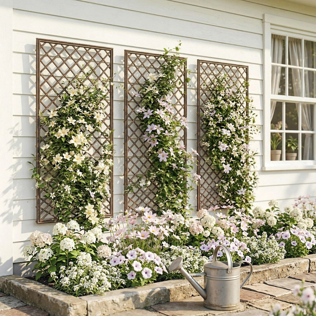 Set 3 Griglie Giardino Rattan Sostegno Piante Rampicanti ¨C Zephmum ¨C 43x112 cm Naturale