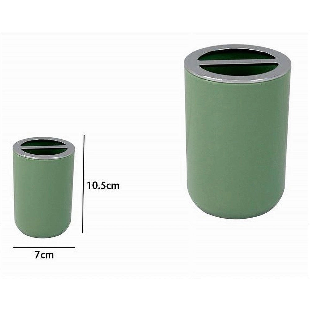 Trade Shop - Portaspazzolini Bicchiere Accessorio Bagno 2 Fori Verde Silver Contenitore 79875 -