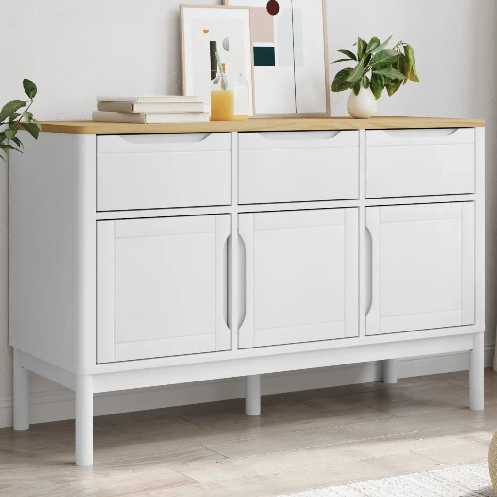 Credenza | Madia | Buffet da pranzo | Armadio da pranzo FLORO Bianca 114x43x74 cm in Legno Massello di Pino