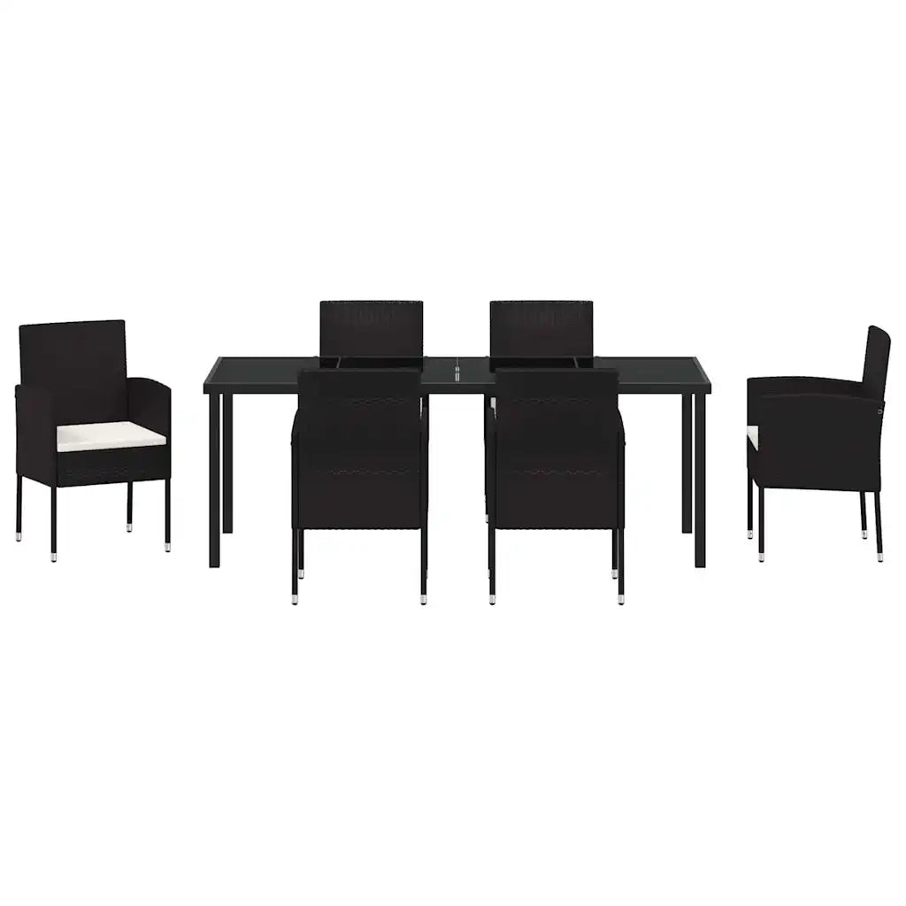 Set da Pranzo per Giardino con cuscino 7 pcs Nero polyrattan 3380055