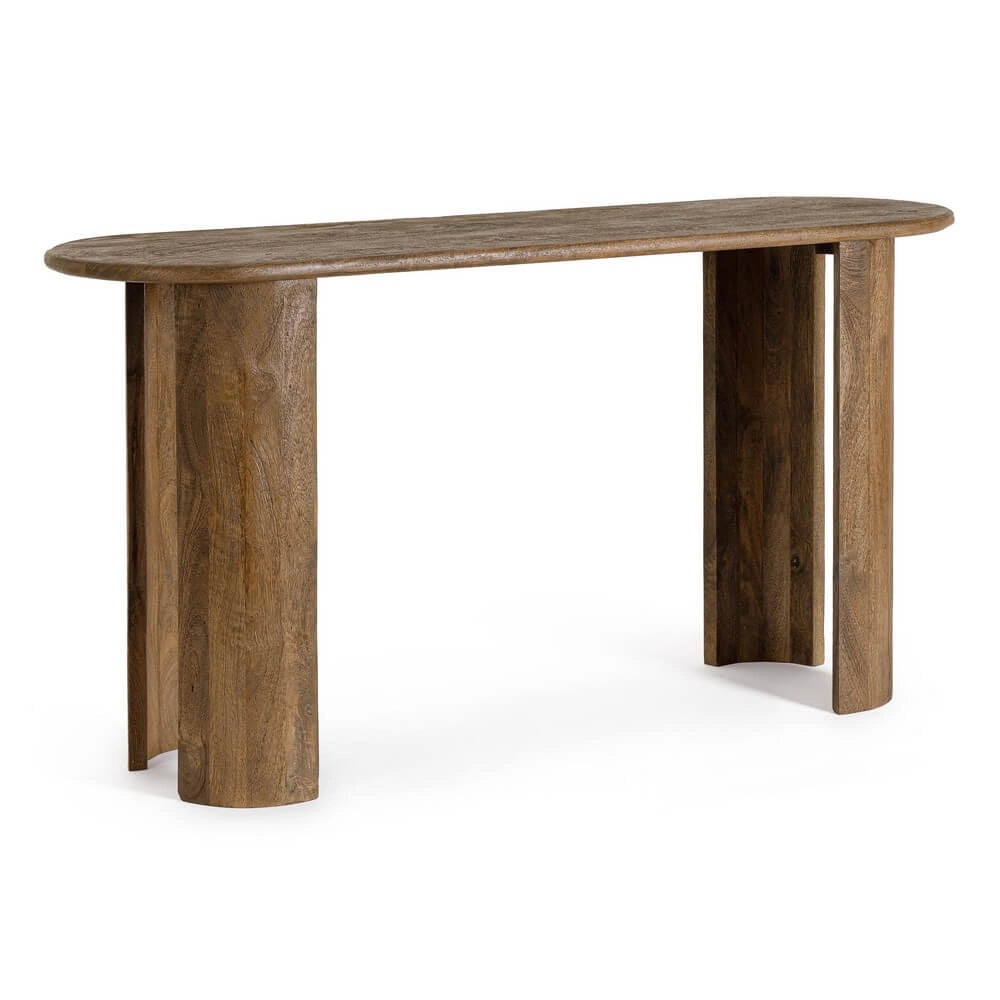 Consolle in Legno di Mango con Piano Ovale e Gambe Cilindriche - BRANCH