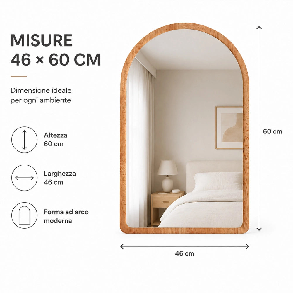 Specchio ad Arco Struttura in Legno Quercia Decorazione Design Moderno 46x60cm