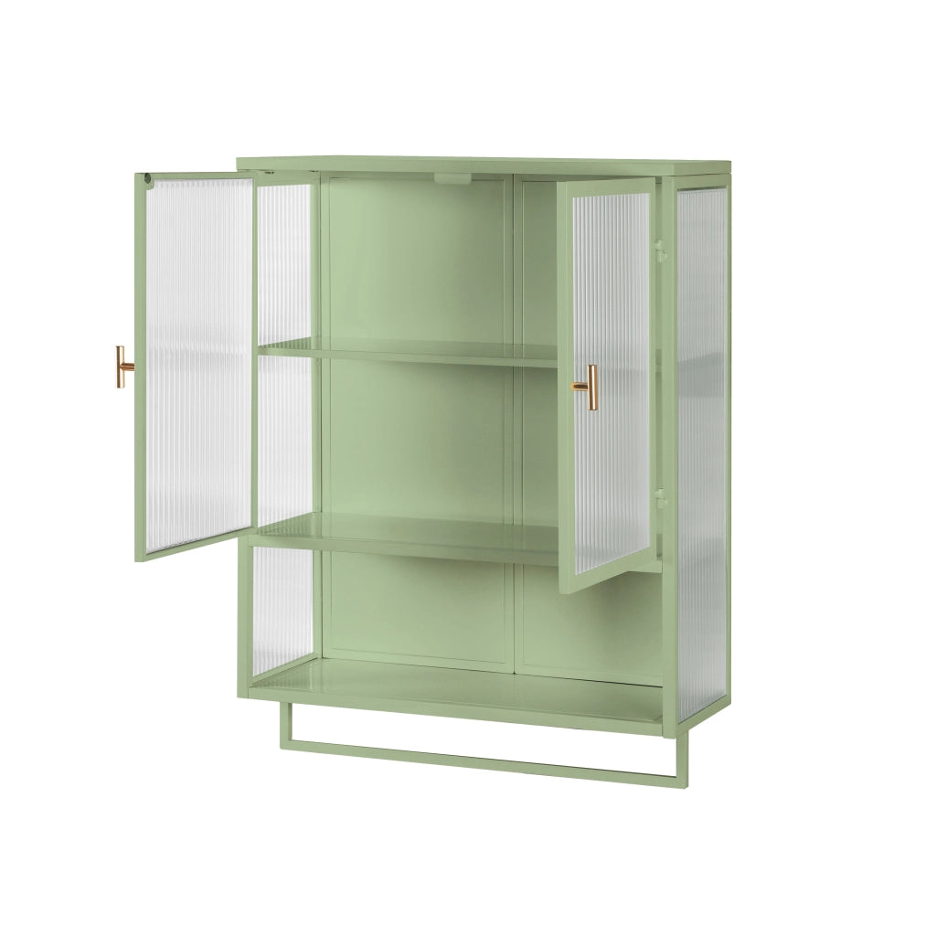 Pensile da Parete con 2 Ante in Vetro e Ripiano a Vista; Portasciugamani; Stile Moderno; Metallo; 60×23×78 cm; Verde