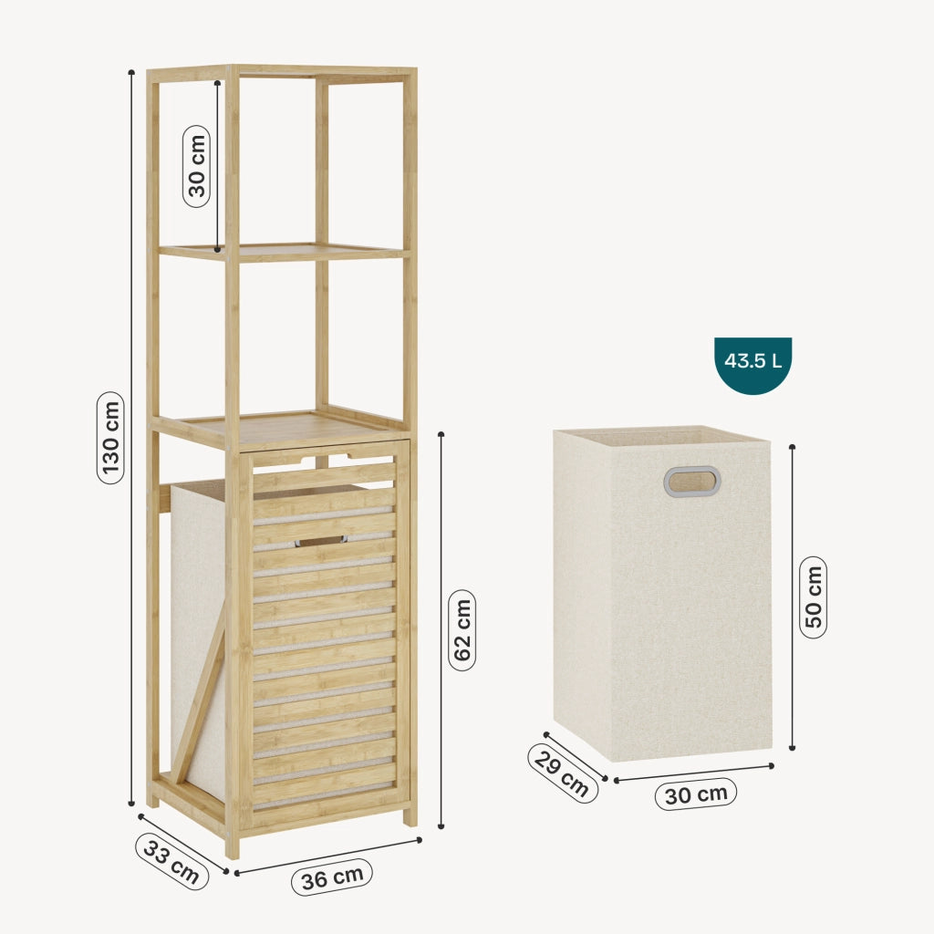 Scaffale da Bagno Anun in Bambù con Cesto Portabiancheria Rimovibile 130x36x33 cm - Effetto Legno [en.casa]