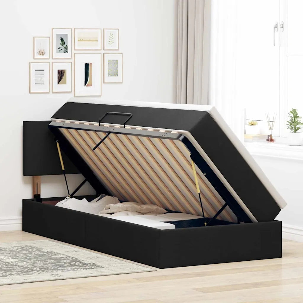 Letto con contenitore e materasso con testiera Nero 90 x 200 cm