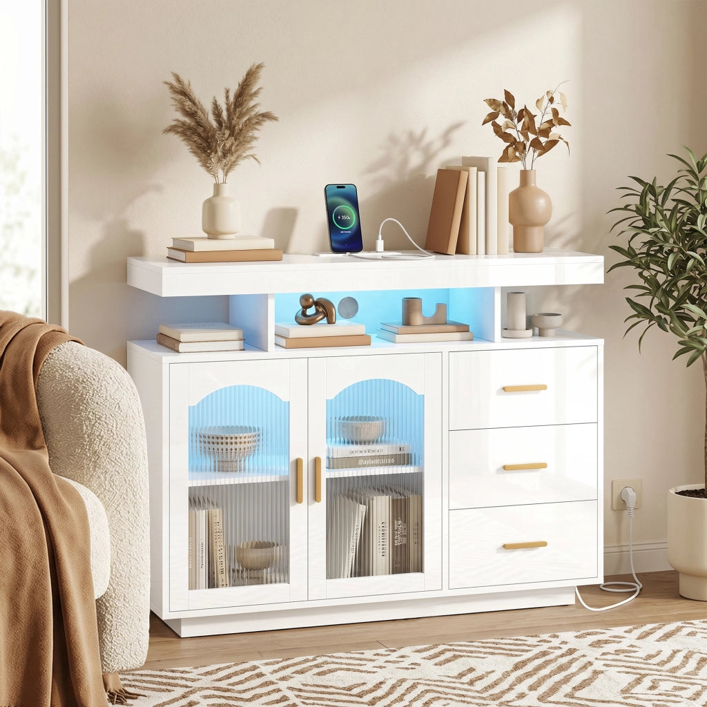 Armadio a 2 ante con 3 cassetti, mensole e LED RGB ¨C zephmum ¨C 100x35x80 cm