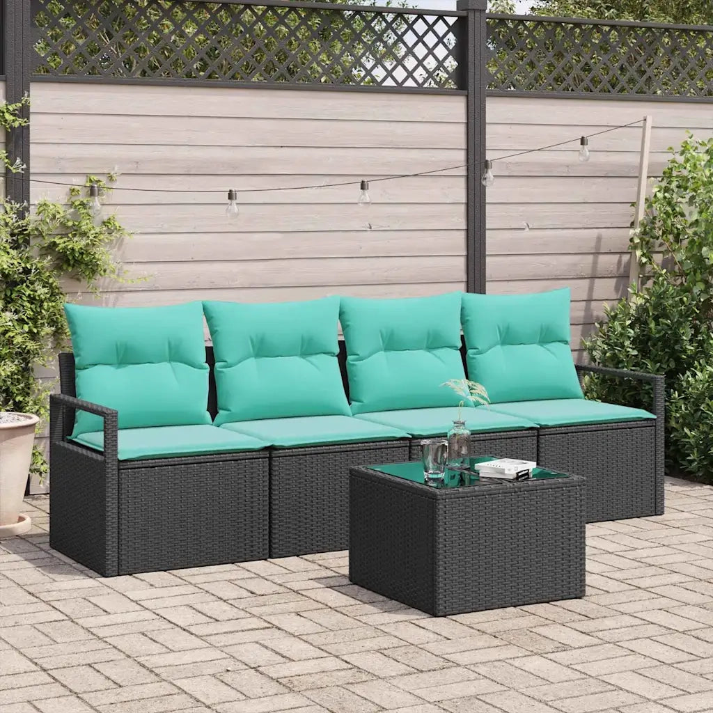 Set di divani 5 pcs Nero e Turchese polyrattan