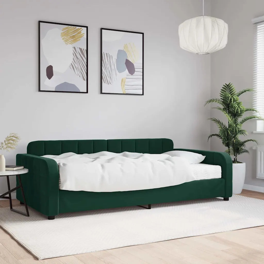 Divano Letto con Materasso Verde Scuro 100x200 cm in Velluto 3196914
